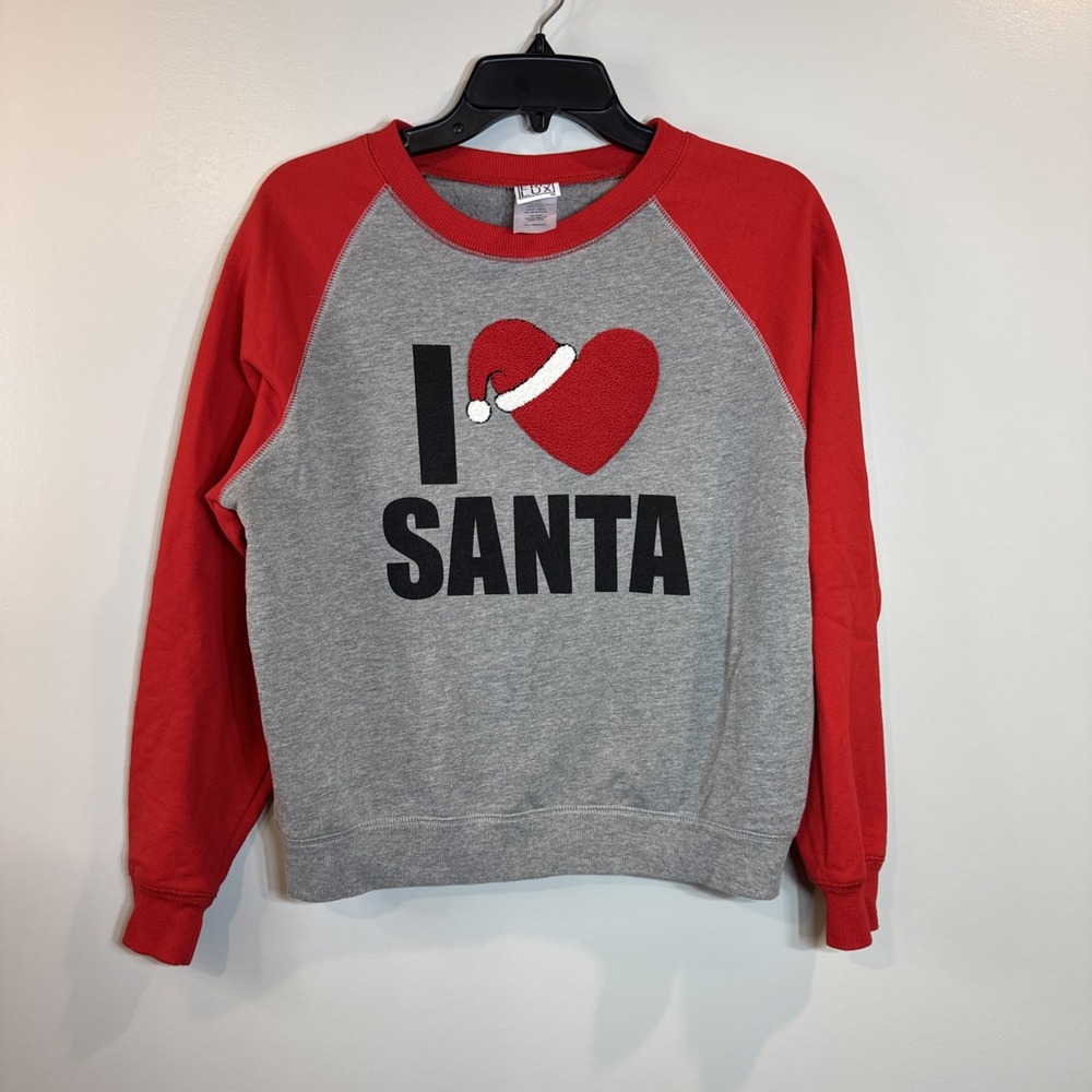 Modern Lux I Heart Santa Christmas Crewneck Raglan Sleeve‎ Holiday Sweatshirt Sm